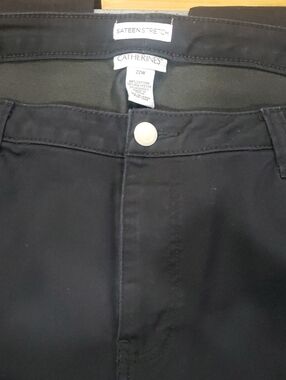 Catherines Black Sateen Stretch Pants with Front & Back Pockets, 22W